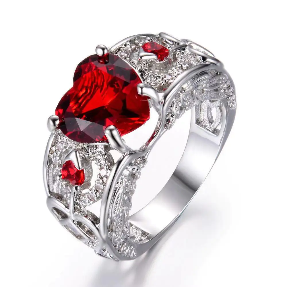 Heart ruby zinc alloy ring