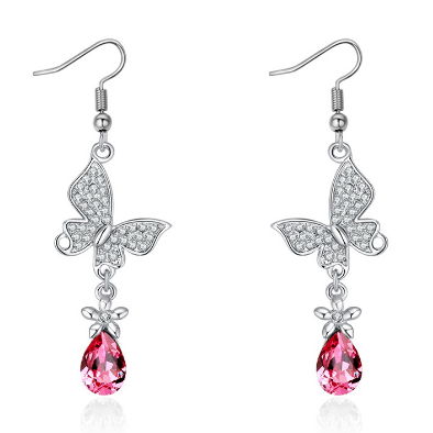 Stainless steel pink zircon earrings