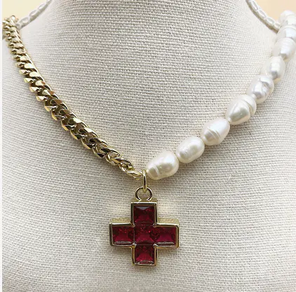 Cross necklace with glue beads