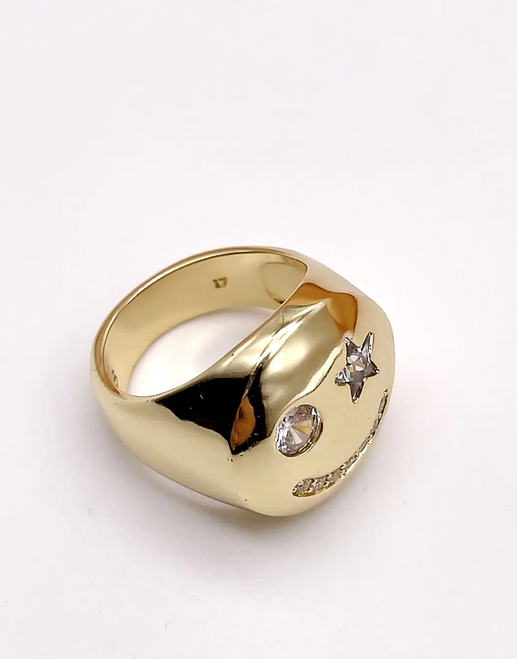 18k gold A smiling face inlaid with zircon ring